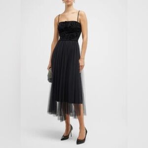 Chiara Boni La Petite Robe Brielle Velvet-Applique Tulle Midi Dress NWT